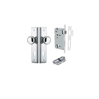 Iver Door Knob Cambridge Stepped Polished Chrome Key / Key Entrance Kit