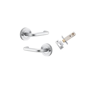 Iver Door Lever Oslo Return Rose Round Brushed Chrome Inbuilt Privacy Kit