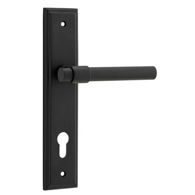 Iver Door Lever Helsinki Stepped Euro Pair Matt Black CTC85mm L137xP61mm BPH237xW50mm