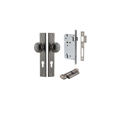 Iver Door Knob Paddington Rectangular Distressed Nickel Key / Thumb Entrance Kit