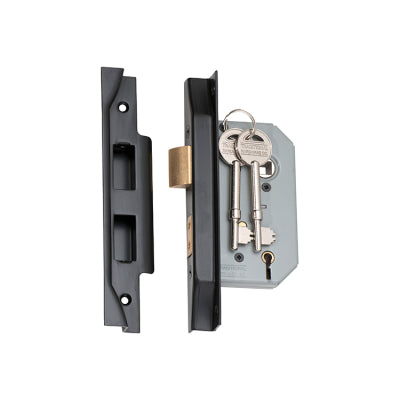 Tradco Mortice Lock 5 Lever Rebated Matt Black CTC57mm Backset 46mm