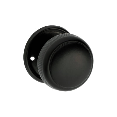 Tradco Door Knob Milled Edge Round Rose Pair Matt Black D52xP48mm BP52mm