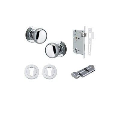 Iver Door Knob Cambridge Rose Round Polished Chrome Key / Thumb Entrance Kit