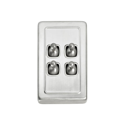 Tradco Switch Flat Plate Toggle 4 Gang White Satin Chrome H115xW72mm