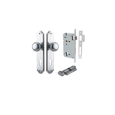 Iver Door Knob Cambridge Shouldered Brushed Chrome Key / Thumb Entrance Kit