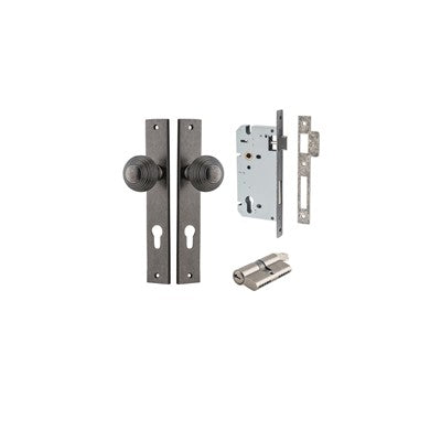 Iver Door Knob Guildford Rectangular Distressed Nickel Key / Key Entrance Kit