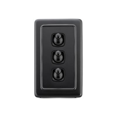 Tradco Switch Flat Plate Toggle 3 Gang Matt Black H115xW72mm