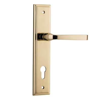 Iver Door Lever Annecy Stepped Euro Pair Polished Brass CTC85mm L117xP66mm BPH237xW50mm