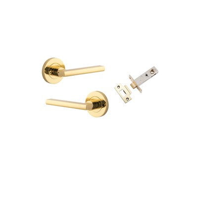 Iver Door Lever Baltimore Rose Round Polished Brass Inbuilt Privacy Kit