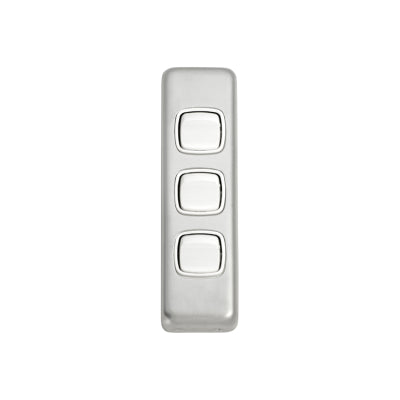 Tradco Switch Flat Plate Rocker 3 Gang White Satin Chrome H108xW30mm