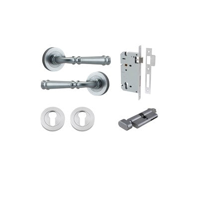 Iver Door Lever Verona Rose Round Brushed Chrome Key / Thumb Entrance Kit