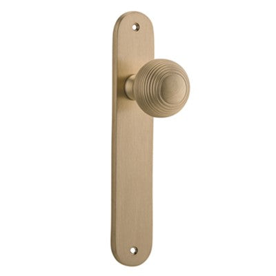 Iver Door Knob Guildford Oval Latch Pair Brushed Brass D52xP72mm BPH240xW40mm