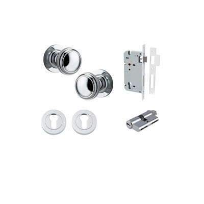 Iver Door Knob Paddington Rose Round Polished Chrome Key / Key Entrance Kit