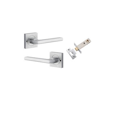 Iver Door Lever Baltimore Rose Square Brushed Chrome Inbuilt Privacy Kit