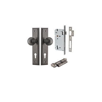 Iver Door Knob Guildford Stepped Distressed Nickel Key / Thumb Entrance Kit