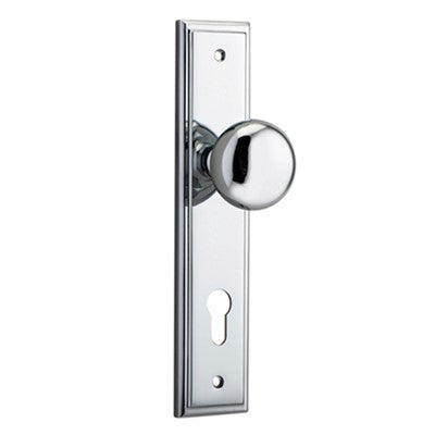 Iver Door Knob Cambridge Stepped Euro Pair Polished Chrome CTC85mm D55xP63mm BPH237xW50mm