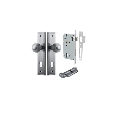 Iver Door Knob Guildford Stepped Brushed Chrome Key / Thumb Entrance Kit