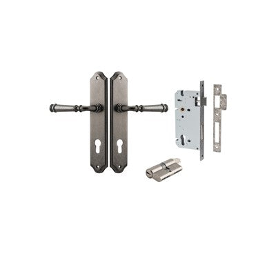 Iver Door Lever Verona Shouldered Distressed Nickel Key / Key Entrance Kit