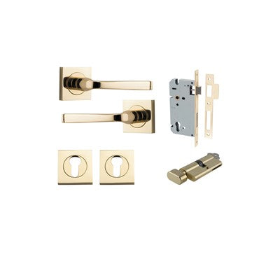 Iver Door Lever Annecy Rose Square Polished Brass Key / Thumb Entrance Kit