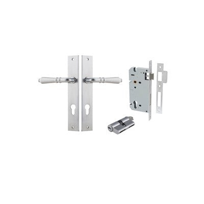 Iver Door Lever Sarlat Rectangular Brushed Chrome Key / Key Entrance Kit