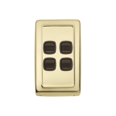 Tradco Switch Flat Plate Rocker 4 Gang Brown Polished Brass H115xW72mm