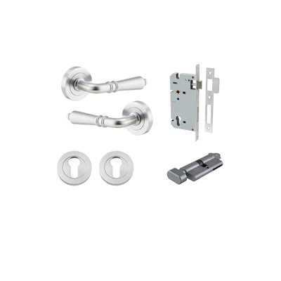 Iver Door Lever Sarlat Rose Round Brushed Chrome Key / Thumb Entrance Kit