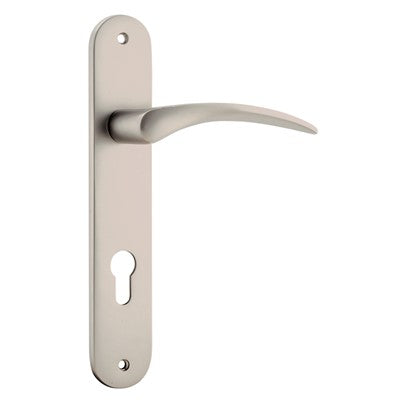 Iver Door Lever Oxford Oval Euro Pair Satin Nickel CTC85mm L125xP60mm BPH240xW40mm