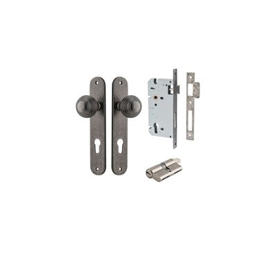 Iver Door Knob Guildford Oval Distressed Nickel Key / Key Entrance Kit