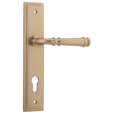 Iver Door Lever Verona Stepped Euro Pair Brushed Brass CTC85mm L122xP59mm BPH237xW50mm