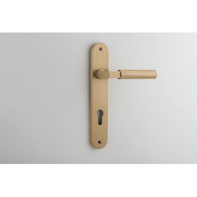 Iver Door Lever Berlin Oval Euro Pair Brushed Brass CTC85mm L120xP57mm BPH240xW40mm