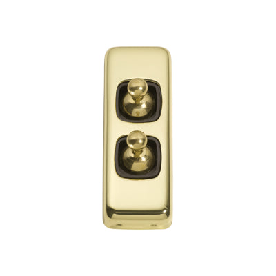 Tradco Switch Flat Plate Toggle 2 Gang Brown Polished Brass H82xW30mm