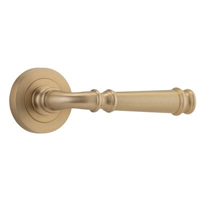 Iver Door Lever Verona Rose Round Concealed Fix Pair Brushed Brass L122 xP59mm BPD52mm