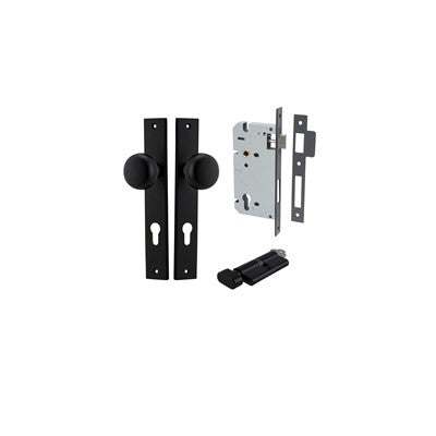 Iver Door Knob Cambridge Rectangular Matt Black Key / Thumb Entrance Kit