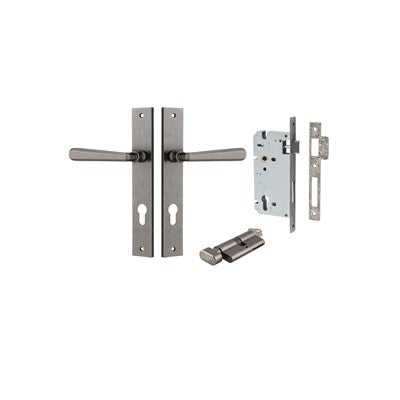 Iver Door Lever Copenhagen Rectangular Distressed Nickel Key / Thumb Entrance Kit