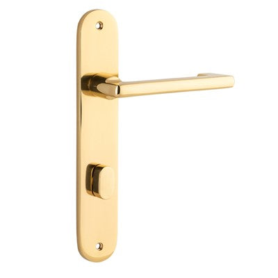 Iver Door Lever Baltimore Return Oval Privacy Pair Polished Brass CTC85mm L128xP54mm BPH240xW40mm