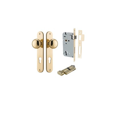 Iver Door Knob Cambridge Oval Polished Brass Key / Thumb Entrance Kit