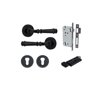 Iver Door Lever Verona Rose Round Matt Black Key / Thumb Entrance Kit