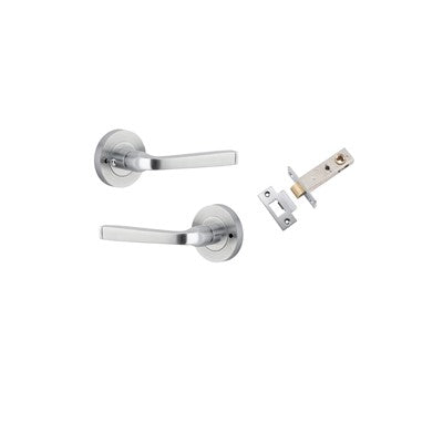 Iver Door Lever Annecy Rose Round Brushed Chrome Inbuilt Privacy Kit