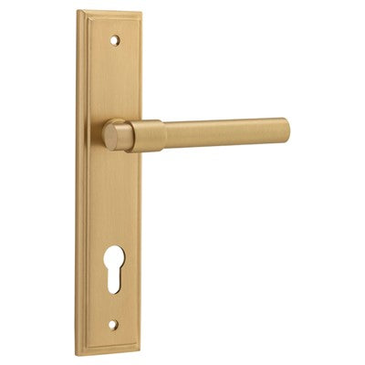 Iver Door Lever Helsinki Stepped Euro Pair Brushed Brass CTC85mm L137xP61mm BPH237xW50mm