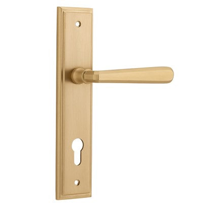 Iver Door Lever Copenhagen Stepped Euro Pair Brushed Brass CTC85mm L120xP60mm BPH237xW50mm