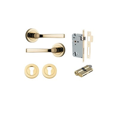 Iver Door Lever Annecy Rose Round Polished Brass Key / Key Entrance Kit