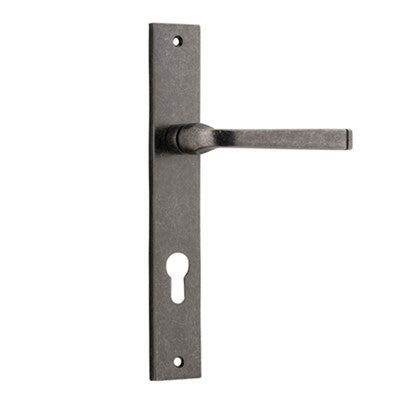 Iver Door Lever Annecy Rectangular Euro Pair Distressed Nickel CTC85mm L117xP63mm BPH240xW38mm