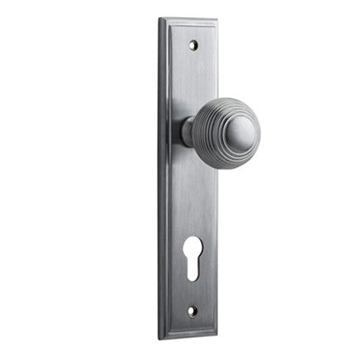 Iver Door Knob Guildford Stepped Euro Pair Brushed Chrome CTC85mm D52xP75mm BPH237xW50mm