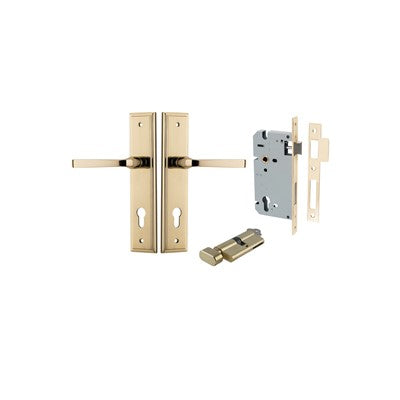 Iver Door Lever Annecy Stepped Polished Brass Key / Thumb Entrance Kit