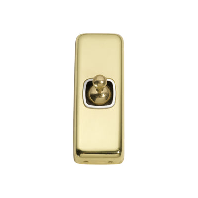 Tradco Switch Flat Plate Toggle 1 Gang White Polished Brass H82xW30mm