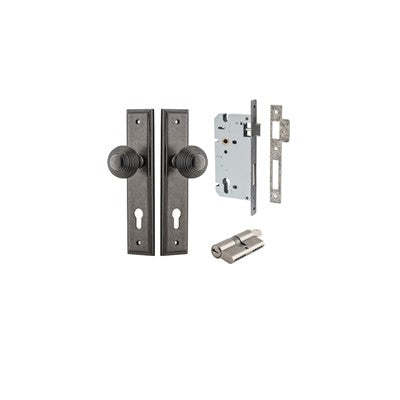 Iver Door Knob Guildford Stepped Distressed Nickel Key / Key Entrance Kit