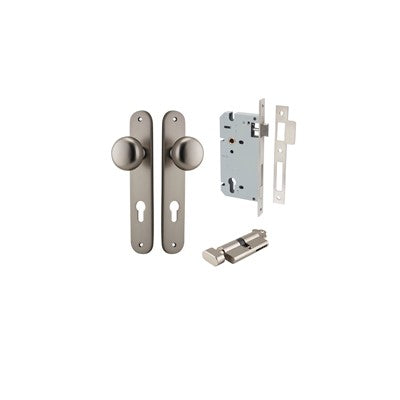 Iver Door Knob Cambridge Oval Satin Nickel Key / Thumb Entrance Kit