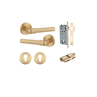 Iver Door Lever Helsinki Rose Round Brushed Brass Key / Key Entrance Kit