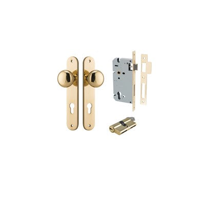 Iver Door Knob Cambridge Oval Polished Brass Key / Key Entrance Kit