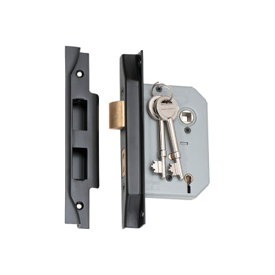 Tradco Mortice Lock 5 Lever Rebated Matt Black CTC57mm Backset 57mm